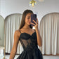 Black Sweetheart Spaghetti Straps High Slit Prom Dresses Appliques Lace Sexy Backless Illusion Formal Evening Gowns Party Dress