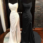 Sheath/Column V Neck Spaghetti Straps Sweep Train Satin Prom Dress With Pleated Split Formal Evening Gowns Backless