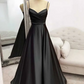 Custom Black A Line Formal Dresses V Neck Pleat Party Dress For Wedding Spaghetti Strap Special Occasion Dresses robe soirée