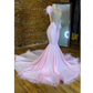 Pink Feather Mermaid Evening Prom Dress 2024 For Women Sparkly Crystal Beaded Party Birthday Gown Chapel Train Vestidos De Gala