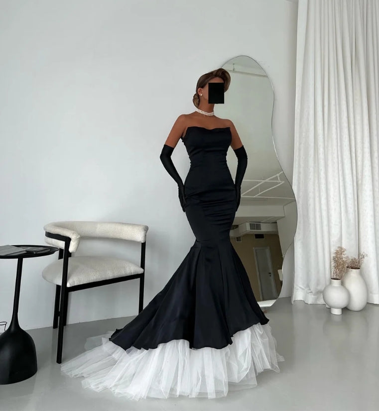 Prom Dress Saudi Arabia Elegant Retro Strapless Trumpet Brush Evening Gown Draped Tulle Hugging Velour Customized