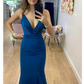 A-line V Neck Mermaid Long Prom Dress