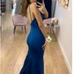 A-line V Neck Mermaid Long Prom Dress