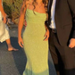 Spaghetti Straps Sparkly Long Prom Dresses Mermaid Prom Dress