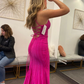 Fuchsia Straps Mermaid Long Party Dress with Slit