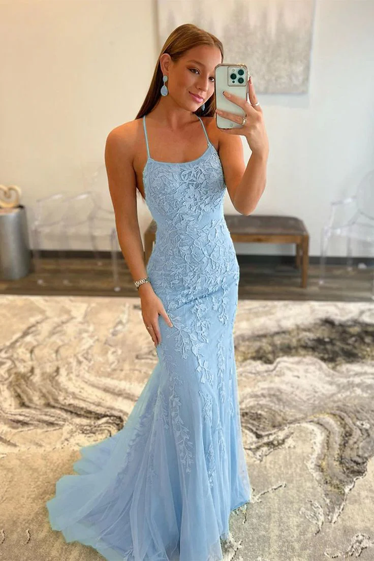 Elegant Lace Backless Tulle Formal Prom Dress