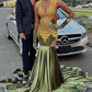 Luxurous Mermaid Deep V Neck Dark Green Velvet Prom Dresses