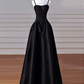 A-Line Sweetheart Neck Satin Black Long Prom Dress, Black Long Formal Dress