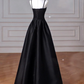 A-Line Sweetheart Neck Satin Black Long Prom Dress, Black Long Formal Dress