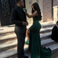 Green Strapless Mermaid Split Long Prom Dresses With Sweep Train, Mermaid Green Formal Dresses, Evening Dresses