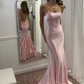 Cute Mermaid Scoop Neck Pink Satin Long Prom Dress