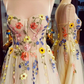 Straps Champagne Corset Floral Long Formal Dress