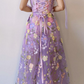 Lavender Floral Embroidery A-line Formal Dress