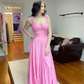 Pink Pleated Chiffon A-line Long Prom Dress