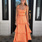 Orange Corset Tiered Long Party Dresss