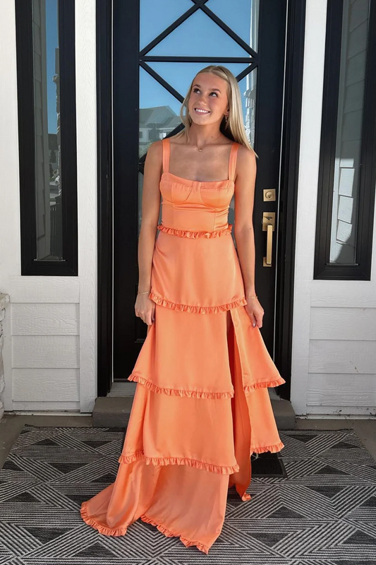 Orange Corset Tiered Long Party Dresss