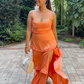 Orange Corset Tiered Long Party Dresss