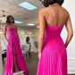 Hot Pink Sweeheart Cutout Pleated Long Party Dress