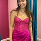 Fuchsia Lace and Satin Ruched Mermaid Prom Dress