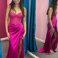 Fuchsia Lace and Satin Ruched Mermaid Prom Dress