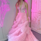 Halter Pink Appliques and Tulle Tiered Formal Dress