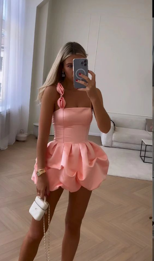 Cute Pink Ruffles Short Prom Dress Homecoming Dress