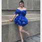 Unique Blue Off the Shoulder Homecoming Dresses