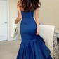 Blue Strapless Ruffles Mermaid Prom Dress Elegant Evening Dress