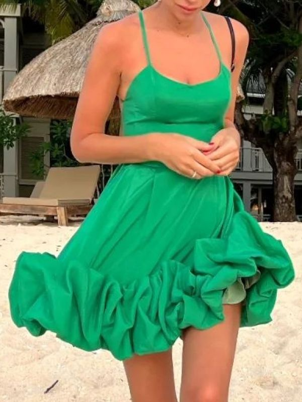 Fashion Plain Pleat Sleeveless Cami Dress