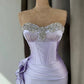 Light Purple Prom Dress With Rhinstone High Slit Gown Sleeveless