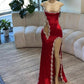 Sexy Red Beaded Spaghetti Mermaid Prom Dresses 2024 Luxury Gown One Shoulder Slit Birthday Dress Black Girl Middle East robe