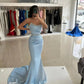 Sky Blue Mermaid Evening Dresses Beading Crystal Prom Gowns Elegant Satin Formal Party Dresses 2024