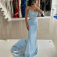 Sky Blue Mermaid Evening Dresses Beading Crystal Prom Gowns Elegant Satin Formal Party Dresses 2024