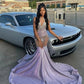 Sparkly Lilac Long Prom Dress 2024 Beads Crystals Rhinestones Court Train Glitter Birthday Party Gown Wedding Reception Robe