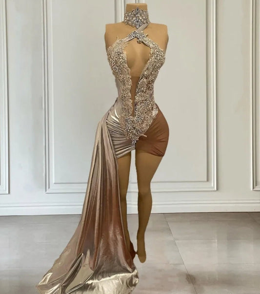 Luxury Short Prom Dress For Women High Neck Diamond Dresses For Your Birthday Beading Party Gowns Vestidos De Graduación