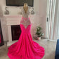Glitter Diamonds Fuchsia Mermaid Prom Dress 2024 Crystal Rhinestone Beading Sequins Gown For Black Girls Birthday Party Dress