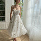 White Fairy Lace Midi Prom Dresses Sweetheart Cherry Appliques Wedding Party Dresses for Women A-Line Graduation Gowns