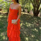 Orange Sleeveless Charming Prom Dresses Gown Tiered Layer Beach Formal Gowns Sweetheart Evening Gowns vestidos de noche