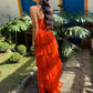 Orange Sleeveless Charming Prom Dresses Gown Tiered Layer Beach Formal Gowns Sweetheart Evening Gowns vestidos de noche