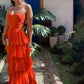 Orange Sleeveless Charming Prom Dresses Gown Tiered Layer Beach Formal Gowns Sweetheart Evening Gowns vestidos de noche