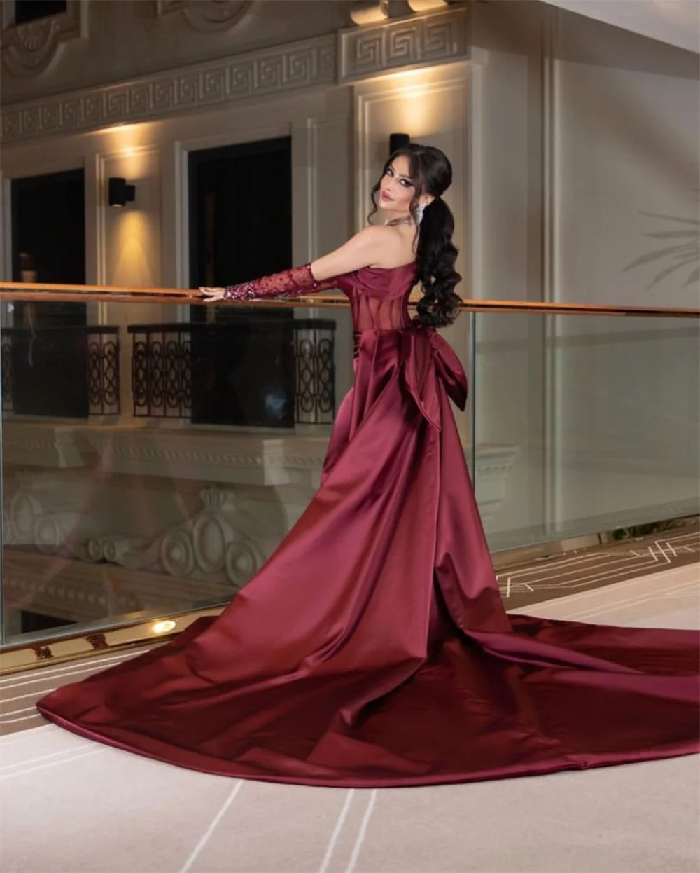 Gorgeous Mermaid فساتين السهرة Sexy Off Shoulder Satin Side Split Prom Dress Burgundy Fishtail Vestidos De Noche With Tail