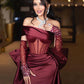 Gorgeous Mermaid فساتين السهرة Sexy Off Shoulder Satin Side Split Prom Dress Burgundy Fishtail Vestidos De Noche With Tail