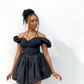 Sexy A line Off The Shoulder Short Sleeves Black Short Homecoming Dress