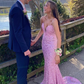 Elegant Mermaid Sequin Pink Long Prom Dresses Formal Dress