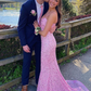 Elegant Mermaid Sequin Pink Long Prom Dresses Formal Dress