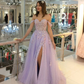 Beautiful Lavender Sweetheart 3d Flower Evening Dresses Sweetheart Side Slit Formal Party Grown 2023 Rode De Morrie