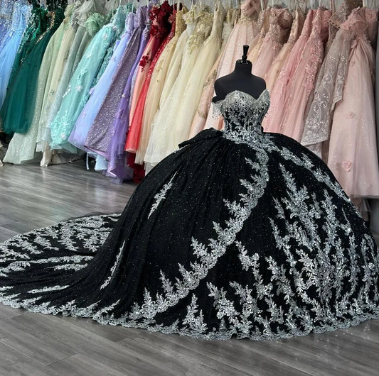 Black Silver Gothic Princess Quinceanera Dresses Sparkly Applique Tassel Corset vestidos para 15 años Prom Sweet 16