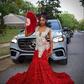 Red Sparkly Long Mermaid Prom Occasion Party Dresses for Black Girl Luxury Diamond Velvet Evening Birthday Gala Dress 2024