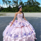 Purple Pink Charro Mmexican Quinceanera Dresses Floral Embroidery Ruffles vestidos de fiesta de 15 quinceañera Prom Dress Bow