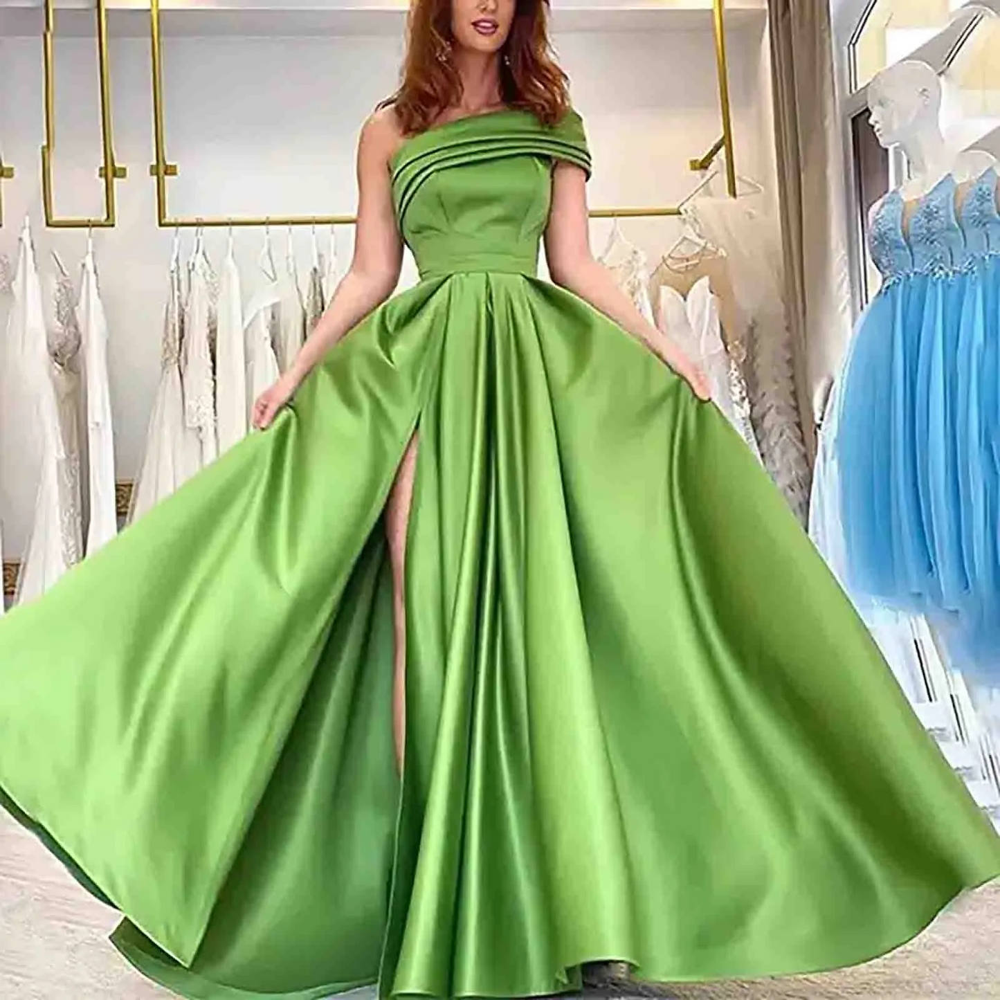 Fall Dresses For Women 2024 One Shoulder Floor Length Side Slit Solid Color Sleeveless Elegant Party Dresses Prom Evening Dress